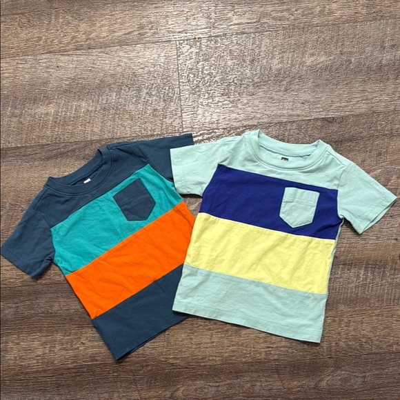 Tea Collection Set of 2 100% Colorblock Short Sleeve Pocket Tees - Picture 1 of 14